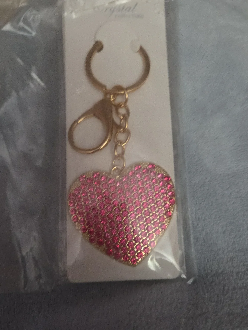 Gold-Tone Keychain with Pink Crystal Heart NWOT